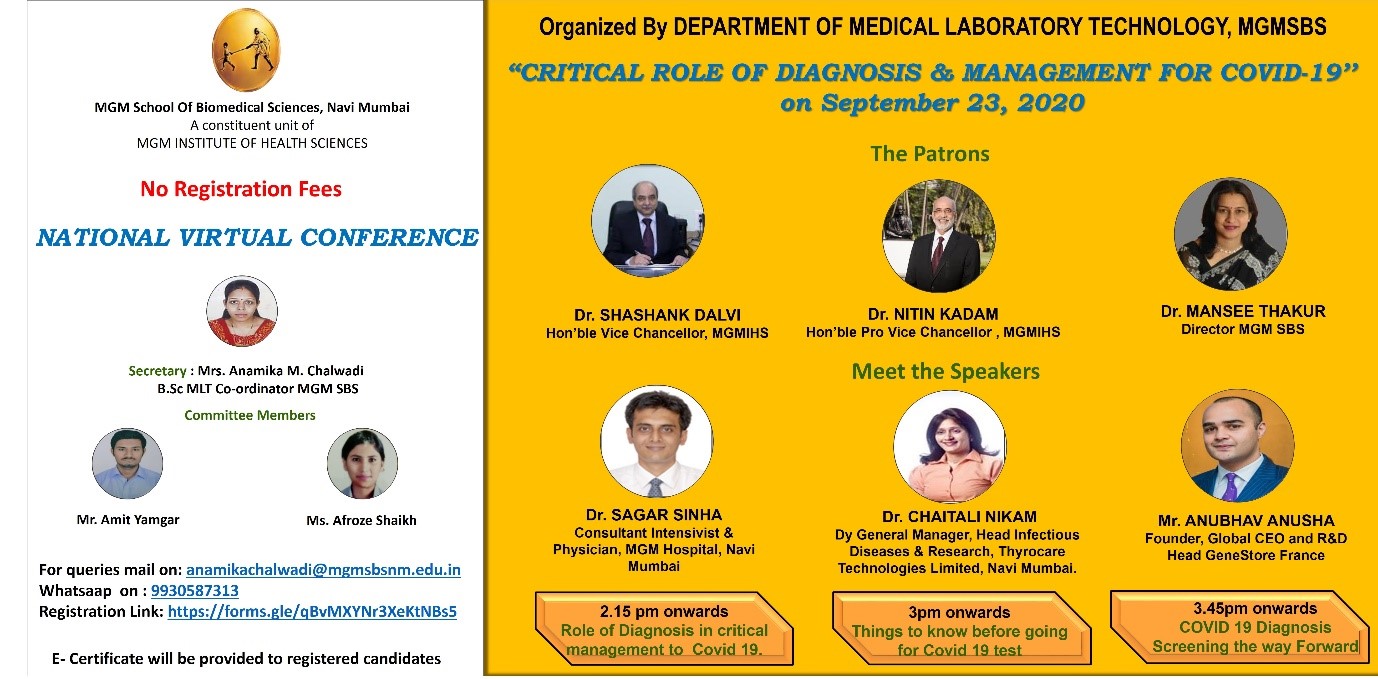 National virtual conference on 'Critical role of diagnosis and management for COVID-19'